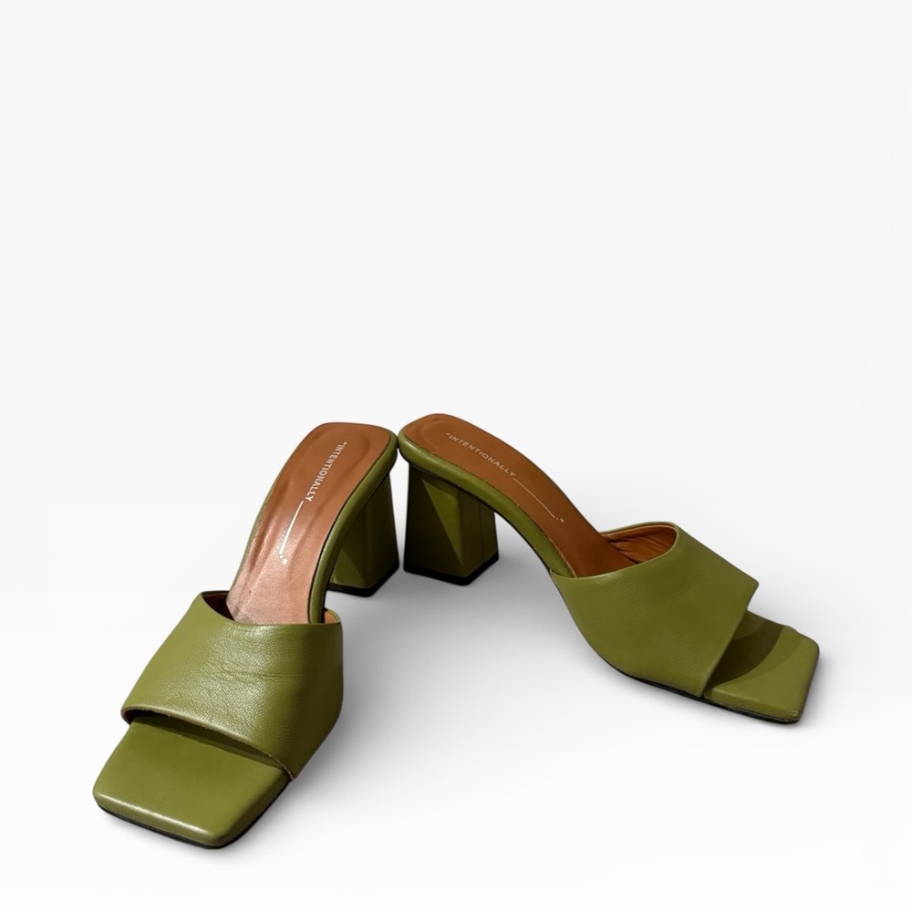 INTENTIONALLY BLANK Sage Green Block Heel Mules